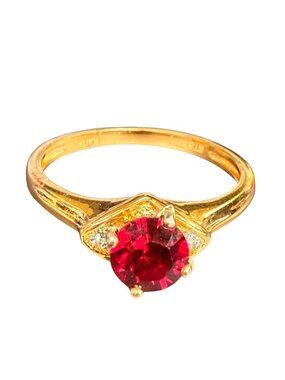 Gold Toned Ring Pink Swarovski Crystal Ring Gold Toned Accents Size 10